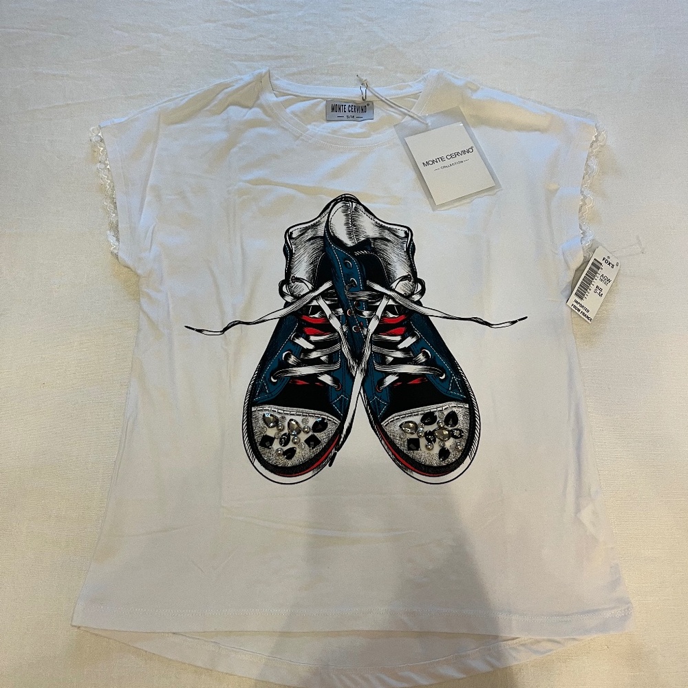 Brand New "MONTE CERVINO" Embelished Short Sleeve T-Shirt, Size Small/Medium